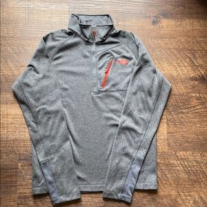The North Face Gray and Red Quarter-Zip Pullover